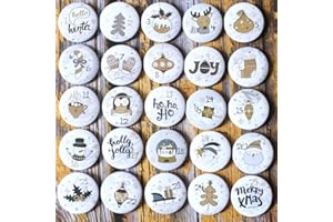 Duories 25 Adventskalender Zahlen Buttons Anstecker,Weihnachtskalender Adventskalenderzahlen Nummer Buttons für Kalender zum selber basteln Weihnachtskalendern-Jutesäckchen