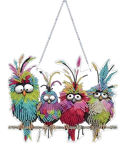MXJSUA Bloemen-vogelhuis, diamond painting met ketting, voor volwassenen, diamond painting raamafbeeldingen, hangend ornament, knutselset voor muur en entree, decoratie