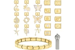 Greenyre 20PCS Italian Charm Bracelet Set Gold,italienische Armbänder mit Öffnungswerkzeug,9 mm DIY abnehmbares Modul,Italian Style Charms für Damen, Mädchen Junge Geschenk