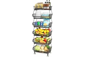 MCHOTER 6 Tier Cesto di frutta per cucina, frutta e verdura Carrello di stoccaggio impilabile Cesti di filo con ruote Cesto di prodotti vegetali Cestino di stoccaggio della cipolla di patate Rack