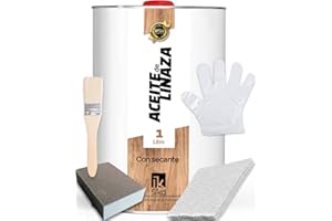 IK SIKD SIKD – Kit Aceite de Linaza para Madera (1L). Aceite para Madera con Secante. Protector Madera Exterior de Forma Natural. Secado Rápido.