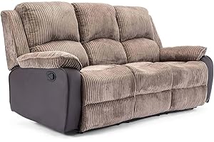 More4Homes POSTANA HIGH BACK JUMBO CORD FABRIC RECLINER 3 + 2 + 1 SOFA ARMCHAIR SET SUITE (Brown, 3 Seater)