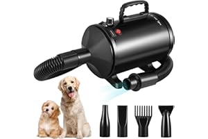 STRIXORN 3200W Professional Dog Hair Dryer & Grooming Blaster - High-Velocity Pet Dryer with Stepless Speed Control & 4 Nozzles - Powerful Dog Blaster Dryer for Fast, Safe Drying (Suitable for Cats & Dogs)