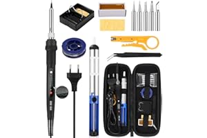 Yulado ​Lötkolben Set​, 80W LCD Lötkolben Einstellbar Temperatur 180-480°C mit Entlötpumpe, mit Lötdraht, 5 Lötspitzen,Lötkolbenständer,Lötkolben klein,Lötset für Elektrische Arbeiten und Hausgebrauch