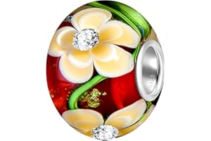ANDANTE-Stones Perle en Verre Bead Sealife Argent 925 Sterling Massif avec zircons Couleur Rouge et Beige Charm pour Bracelets et Colliers européens + Étui en Organza