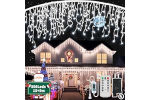 GCMacau Guirlande Lumineuse Extérieure,15m+5m 506LED Guirlande Noel Extérieure avec télécommande Timer 8 modes, IP65 étanche Rideau Lumineux Extérieur pour Deco Noel Extérieur