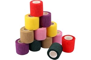 UKOFEW 12 Rollen Selbstklebender Verband, Elastischer Selbsthaftende Cohesive Bandage, Selbstklebende Bandage, für Hand, Zehen und Füße, Fingerpflaster(5cmx4,5m)