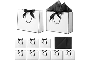MEDO 10 Pcs Valentine's Day Gift Bags Medium with 10 Tissue Paper Handles Bow Ribbon Multipack Presents Paper Gift bags for Wedding Baby Shower Bridesmaid Party