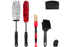 Dittybuy Car Wheel Brush Kit 4 PCS - Car Detailing Kit,Wheel Tire Cleaning Brush with Detailing Brush for Car Vehicle Motorcycle Rim Tyre Fenders Engine Exhaust Tips Car Wash Kit