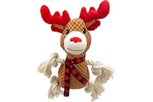 TONGKTAI Quietschendes Hundespielzeug für Weihnachten, weiches Plüsch-Welpenspielzeug zum Tauziehen, unzerstörbares interaktives Haustier-Rentier für kleine, mittelgroße und große Hunderassen