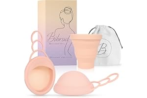 Disco Mestruale Bibrad con Zona Antigoccia, Impugnatura Regolabile e Maggiore Capacità di Stoccaggio - 2 Dischi Mestruali Taglia L, Sterilizzatore, Borsa e Manuale