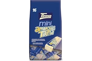 TIRMA, S.A. Tirma Ambrosia Mini al Cioccolato Bianco | Barrette di Cioccolato Bianco | Wafer Ripieni di Crema | Senza Uova | Adatto ai Vegetariani | Confezione da 216gr, 16x13,5gr