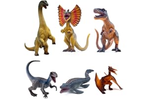 SIENON 6Pack 6.3 Inch Jurassic Dinosaur Toy Figures, Realistic Dino Toys Set Dilophosaurus Blue Velociraptor T-Rex Mosasaurus Brachiosaurus Pterosaur Dinosaur Figurines for Dino Party Décor