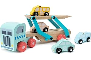 Owl & Fox Wooden Toy Car Transporter - Includes Lorry, Trailer, and 4 Cars, Inspires Imaginative Play and Storytelling, Supports Social Skills, Made from FSC Certified Wood, Suitable for Ages 3+