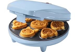 ‎BESTRON Bestron Waffeleisen für Mini-Cookies, Mini-Cookie-Maker in Tiermotiven, Waffeleisen für Mini-Waffel-Kekse, mit Backampel & Antihaftbeschichtung, 700 Watt, Farbe: Blau