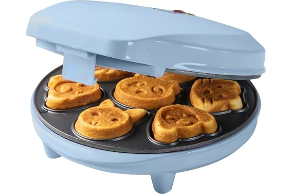 Bestron Appareil à mini cookies avec motifs d'animaux, Moule à mini gaufres, avec témoin de cuisson & revêtement anti-adhésif, 700 Watts, Couleur: Bleu