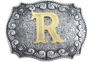 STARBRILLIANT Western Belt Buckles for Men A to Z Initial Letters Cowboy Belt Buckles with Cloud Roll Edging，Black Gray