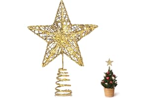 GXFCING Christbaumspitze Baumspitze Kleine Stern Glitzer 3D Metallic Weihnachtsbaumspitze Tannenbaum Spitze Stern für Weihnachtsbaum Christbaumschmuck 15 x 12cm (Gold, S)