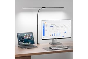 Kintion Led Desk Lamp for Home Office, Computer Monitor Flexible Gooseneck Smart Light, 1400 Lumens Dual Headed Architect Desk Lamp with Clamp, 25 Light Modes, 25“ Super Bright Extra Wide Table Light