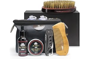 ALIVER Kit per la cura della barba, 6 PC con olio biologico per barba, bavaglino, spazzola, pettine, cera per burro balsamo per barba per lo styling della barba con borsa di grande capacità