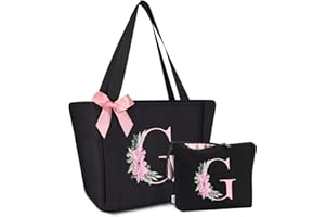 Vavabox Borsa tote personalizzata con iniziali dalla A alla Z, regalo impermeabile per donne, damigelle, mamma, insegnanti, amici