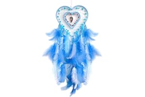 Donko Blue Feather Dream Catchers, Heart-Shaped Dream Catcher for Bedroom, Handmade Dream Catcher for Wall Hanging Decor
