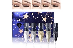 5PCS Erinde Glitter Eyeliner Liquid Set, Metallic Shimmer Eyeshadow, Silver Gold Diamond Eye Liner Stick, Long Lasting Glow Eyeliner Eye Shadow, Ideal Christmas Makeup Gift (Starry Sky)