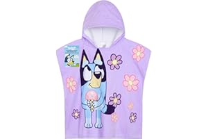 Bluey Toalla Poncho con Capucha para Niños Poncho Playa y Piscina Infantil Algodon Absorbente Regalo para Niños (Morado, 3-8 Años)