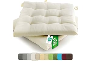 ETÉREA HIMMLISCHE QUALITÄT etérea 2er Set Sitzkissen Outdoor 40x40 mit Bändern - Stuhlkissen Creme für Gartenstuhl & Innenbereich - waschbare Sitzauflagen Gartenmöbel - 2 Stück Kissen 40x40 cm - Creme