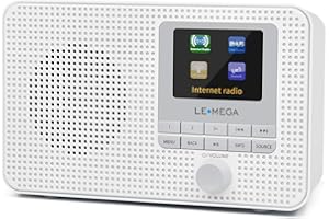 LEMEGA IR1 Portable WIFI Internet Radio, DAB/DAB+/FM Radio, Wireless Bluetooth, Dual Alarms&Clock, Sleep&Snooze Timer, 60 Pre-sets, Headphone-Output,Mains Powered&Batteries - White