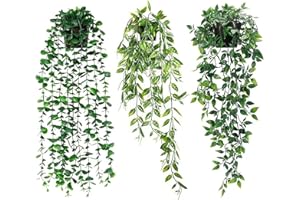 ONLYFLY Lafecuw Artificial Hanging Plant, 3 Pack Fake Hanging Plants with Pot, Greenery Faux Fake Ivy Decor, Fake Ivy Potted Plants for Indoor Outdoor Home Decor Wall Room Patio Office Table Shelf