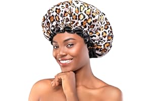 mikimini Shower Cap for Women Fashion-Forward, with Double Layer, Waterproof, Reusable, Bath Hat for Short to Medium Hair - Express Your Unique Style with Bold and Chic Leopard Print Shower Cap