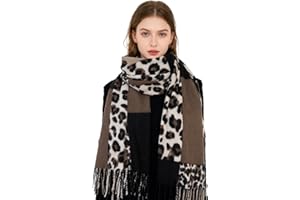 ZCJ Schal Damen Warm Herbst Winter Leopardenmuster - Kaschmir Gefühl Leo Halstuch mit Fransen, Winterschal für Damen als Premium Tuch & Animal Print Schals und Tücher für Abendkleid