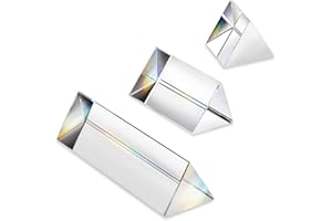 HDCRYSTALGIFTS 3 Stück gleichseitige Kristall-Prismen-Set, 2,5 cm, 5,1 cm und 10,2 cm Länge, dreieckiges Kristallprisma, optische Prismen, Glasphysik, Unterricht, gebrochenes Lichtspektrum,
