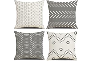 DWDC Fundas de Cojines 45 x 45 cm, Juego de 4 Fundas de Cojín Cuadradas con Textura Patchwork Gris para Sofá, Silla, Dormitorio, Decoración Moderna, Hogar, Oficina
