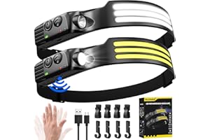 MLIAIMCE Lampe Frontale LED Ultra Puissante,3000 Lumens Super Lumineux 3*LED 230° Torche Frontale Rechargeable USB Capteur De Mouvement,Étanche IPX5 Poids 0.14lb léger,Pour Pêche,Camping,Cyclisme,Running