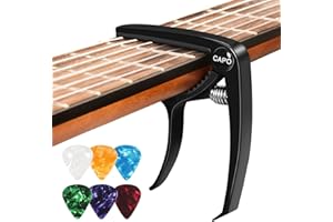 BOXLUNT Capodastre Guitare Acoustique Capo Guitar avec 6 Médiators, Capot Guitare Pour Electrique Folk Classique Ukulele Capot Guitar Alliage Noir
