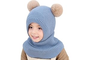 Qersh Kinder Mütze Mädchen Junge Winter Wintermütze mit 2 Bommel Warme Strickmütze Mädchen Dicke Kindermützen Winddicht Kälteschutz Mütze für Baby Kinder Mütze Skimütze Kinder Baby Schalmütze Winter