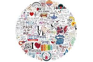 QAXROCYN We Love Music Themed Stickers for Teens Boys Girls, Unique Vinyl Waterproof Stickers for Laptop Flasks Water Bottle Notebook Cup Bike Tablet Car Scrapbook, Trendy Aesthetic Decals Pack[Music-50Pcs]