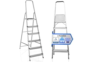 PAULAND CO PAULAND Escalera Plegable de Aluminio 6 Peldaños - Soporte Reforzado para Máxima Estabilidad (200 kg) - Escaleras Plegables Pequeñas para Hogar, Cocina y Trabajo