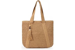 LUI SUI Women's Summer Woven Tote Bag Straw Beach Bag With Tassels Large Straw Tote