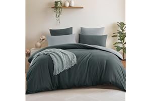 Aisbo Pościel 200 x 220 cm, 3-częściowa, antracytowo-szara – komplet pościeli 1 poszwa na kołdrę 200 x 220 cm + 2 poszewki na poduszkę 80 x 80 cm, Öko-Tex, dwustronna pościel, miękka mikrofibra, z