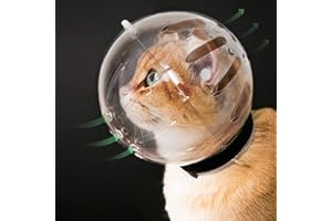 HOQQF Cat Muzzle and Helmet - XL Transparent Breathable Hood, Adjustable Kitten Astronaut Helmet, Prevent Biting Chewing Grooming, Ball Mask for Aggressive Cats