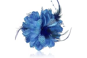 Mecool 3 in 1 Flower Hair Clips for Weddings Women's Brooches & Pins Corsage Women's Hair Jewellery Ponytail Holder | 4.72" Ladies Brooches for Wedding | Hair Styling Accessories for Girls - Blue