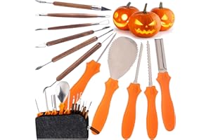 VIPNAJI Set de Calabaza Tallado de Halloween, 12 Piezas Kit de Talla de Calabazan, Talla Herramienta Calabaza Bricolaje,Acero Inoxidable, Herramientas de Calabaza de Halloween para Adultos y Niños
