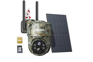 iZEEKER 4G LTE Fototrappola Solare, Fotocamera Caccia PTZ 2K con Scheda SD & SIM Visualizzazione Completa a 360°, Streaming Live, No Glow IR, Visione Notturna Motion Attivato IP65 Impermeabile