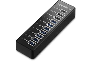 Amazon Basics Hub USB-A 3.1 con alimentatore - 65 W (20 V/3,25 A), Hub a 10 porte, Nero