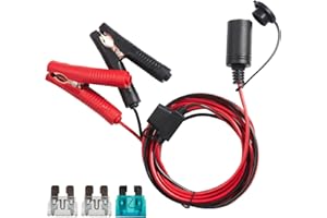 MAGIIN Car Battery Crocodile Clips, Car Cigarette Lighter Female Socket Adapter, 10FT Extension Lead with Fuse Holder for Inverter Compressor