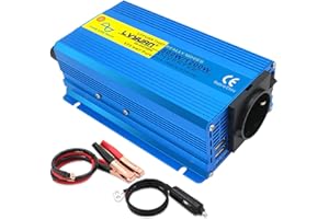 Yinleader Przetwornica napięcia, 500 W / 1200 W, 12 V, 230 V, czysta sinusoida, falownik z 1 gniazdem, 2 złącza USB