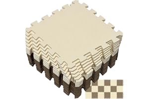 Yostrong® EVA Espuma Alfombra Puzzle Bebe Acolchada | Manta Juegos Gateo Bebes | Suelo Gimnasio de Goma Esterilla Fitness, 18 Piezas. Marrón, Marfil. YOC-FJb18N